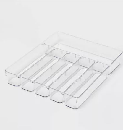 6 Compartment Plastic Organizer - Clear In-Drawer Storage, Contemporary Style, 16"x13" AS-IS