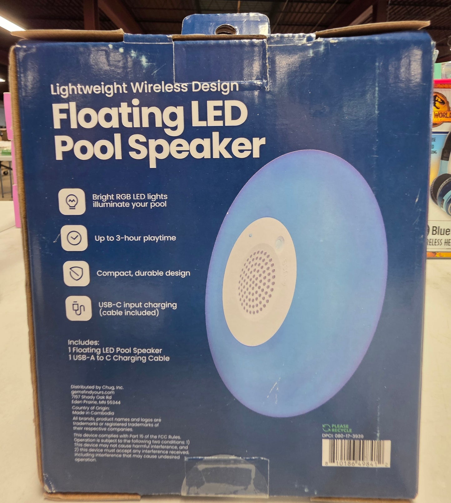 GEMS Light Up LED Portable Pool Speaker - White