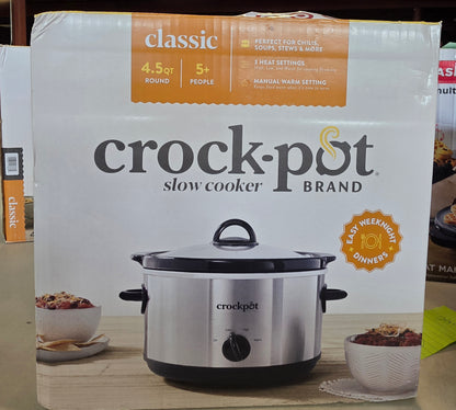 Crock Pot Slow Cooker Rpund 4.5 QT Stainless Steel Color