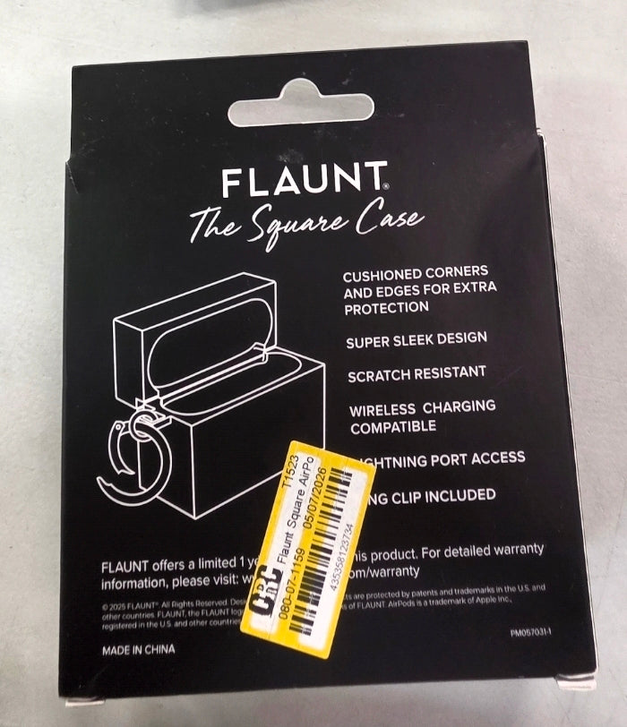 Flaunt Square AirPods Pro (1st/2nd gen.) Case - Black Crocodile Faux leather with Silver Ring Clip