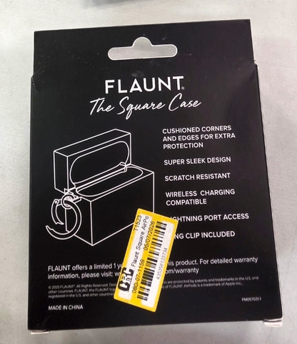 Flaunt Square AirPods Pro (1st/2nd gen.) Case - Black Crocodile Faux leather with Silver Ring Clip