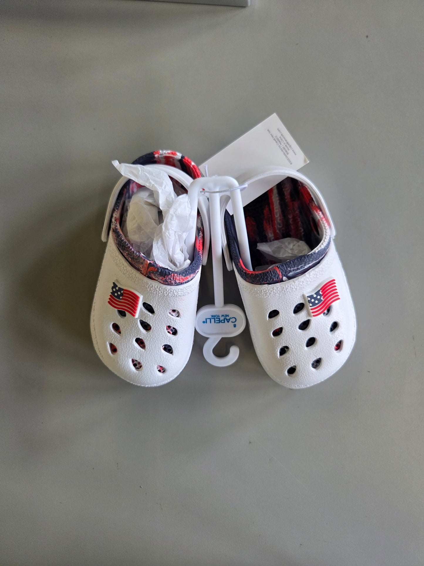 Kids red, white and blue patriotic clogs - SOME MINOR COSMETIC FLAWS
