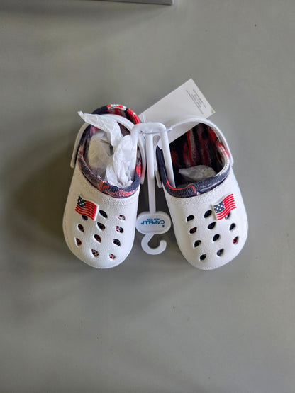 Kids red, white and blue patriotic clogs - SOME MINOR COSMETIC FLAWS