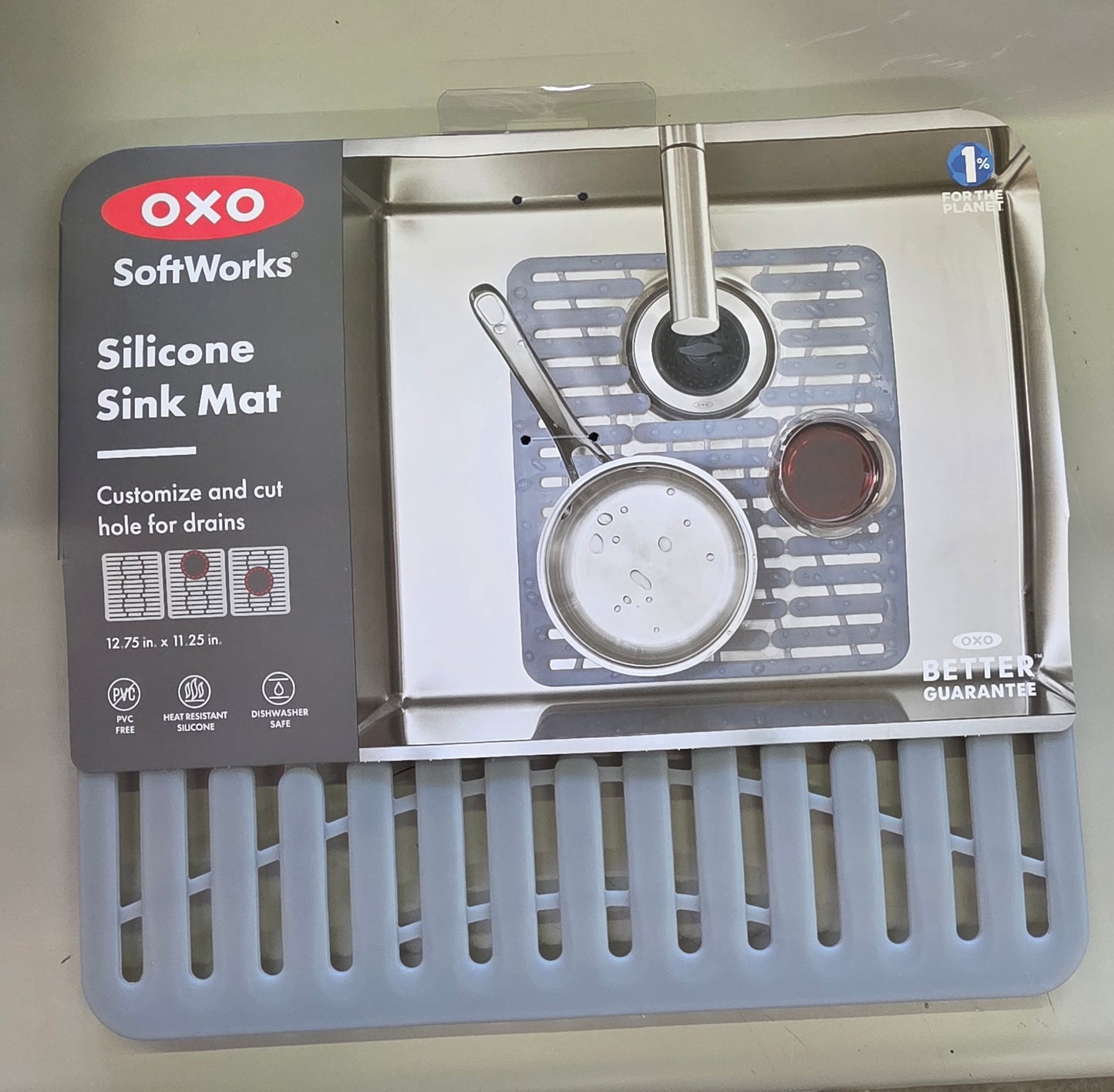 OXO 11.3" x 12.8" Silicone Sink Mat Gray: Kitchen Sink Protector & Dish Drying Mat, Machine Washable