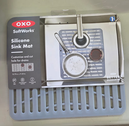 OXO 11.3" x 12.8" Silicone Sink Mat Gray: Kitchen Sink Protector & Dish Drying Mat, Machine Washable
