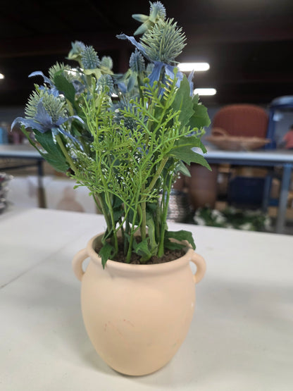 13.5" Artificial Potted Sea Holly tabletop plant