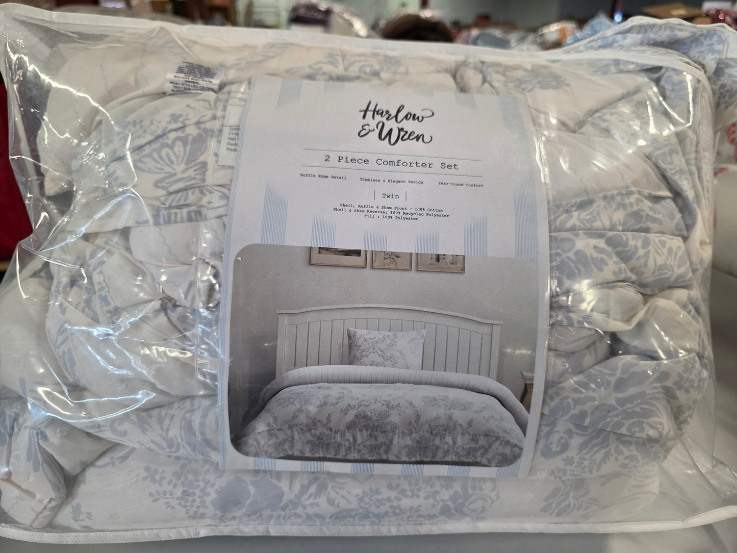 Twin Floral Ruffle Edge  Comforter and Sham Set