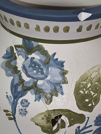 THRIFTY: 12" Tall Floral Painted Ceramic Vase Blue/Green - Threshold™ AS-IS PICKUP ONLY