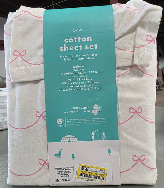 Twin Sheet Set Pretty Bow Kids' Cotton Sheet Set