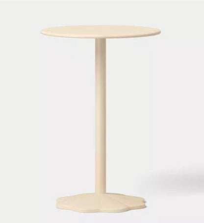 Steel Round Pedestal Accent Patio End Table Cream Color