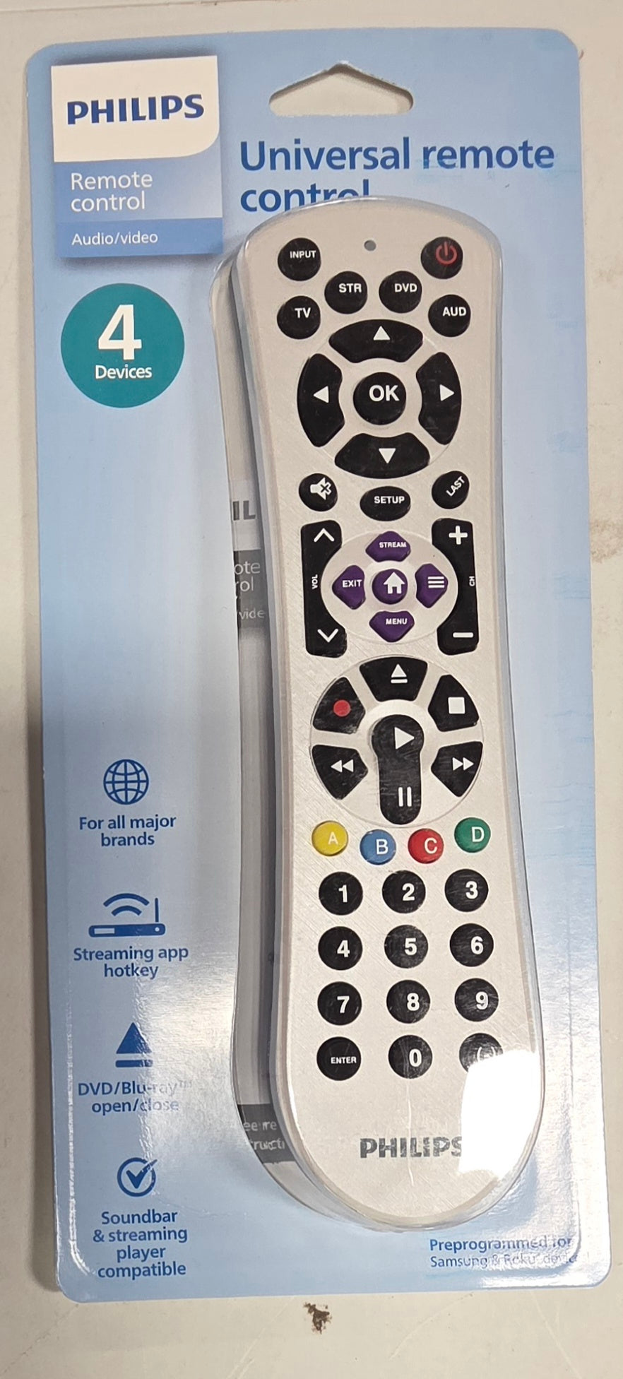 Philips 4-Device Universal Remote Control Pearl White: Home Theater Accessory