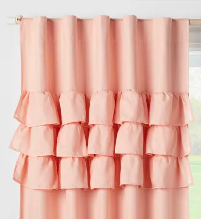 Blackout Curtain 42"W x 84"L Ruffle Blackout Window Curtain Panel Pink