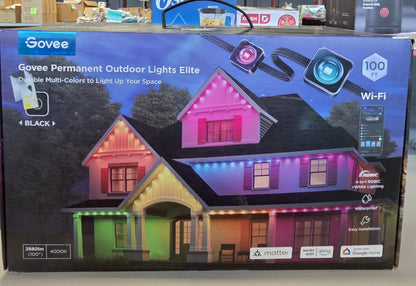 Govee 100ft RGBICW Black Permanent Outdoor Lights Elite: Multicolored LED String Lighting