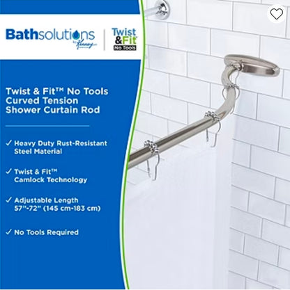 Kenney Curved 57-72 INCH Adjustable Tension Shower Curtain Rod