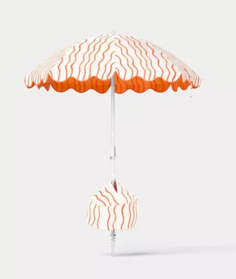 6' Round Striped Beach Umbrella Orange - Room Essentials™ PICKUP ONLY