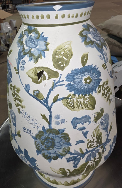 THRIFTY: 12" Tall Floral Painted Ceramic Vase Blue/Green - Threshold™ AS-IS PICKUP ONLY