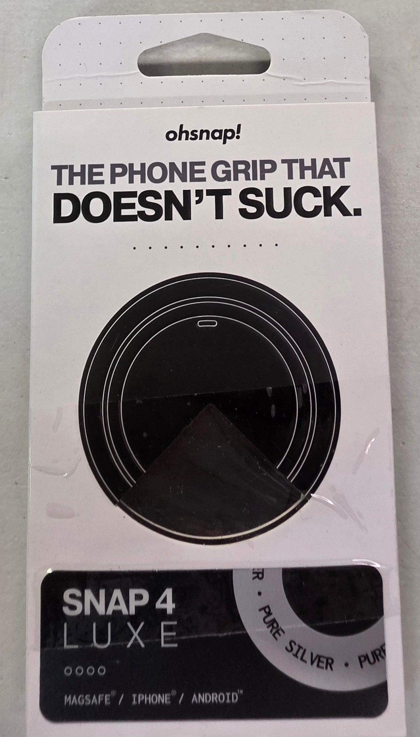 ohsnap! Snap Grip Luxe Magnetic Phone Grip - Ultra Thin - Pure Silver: Aluminum, MagSafe Compatible