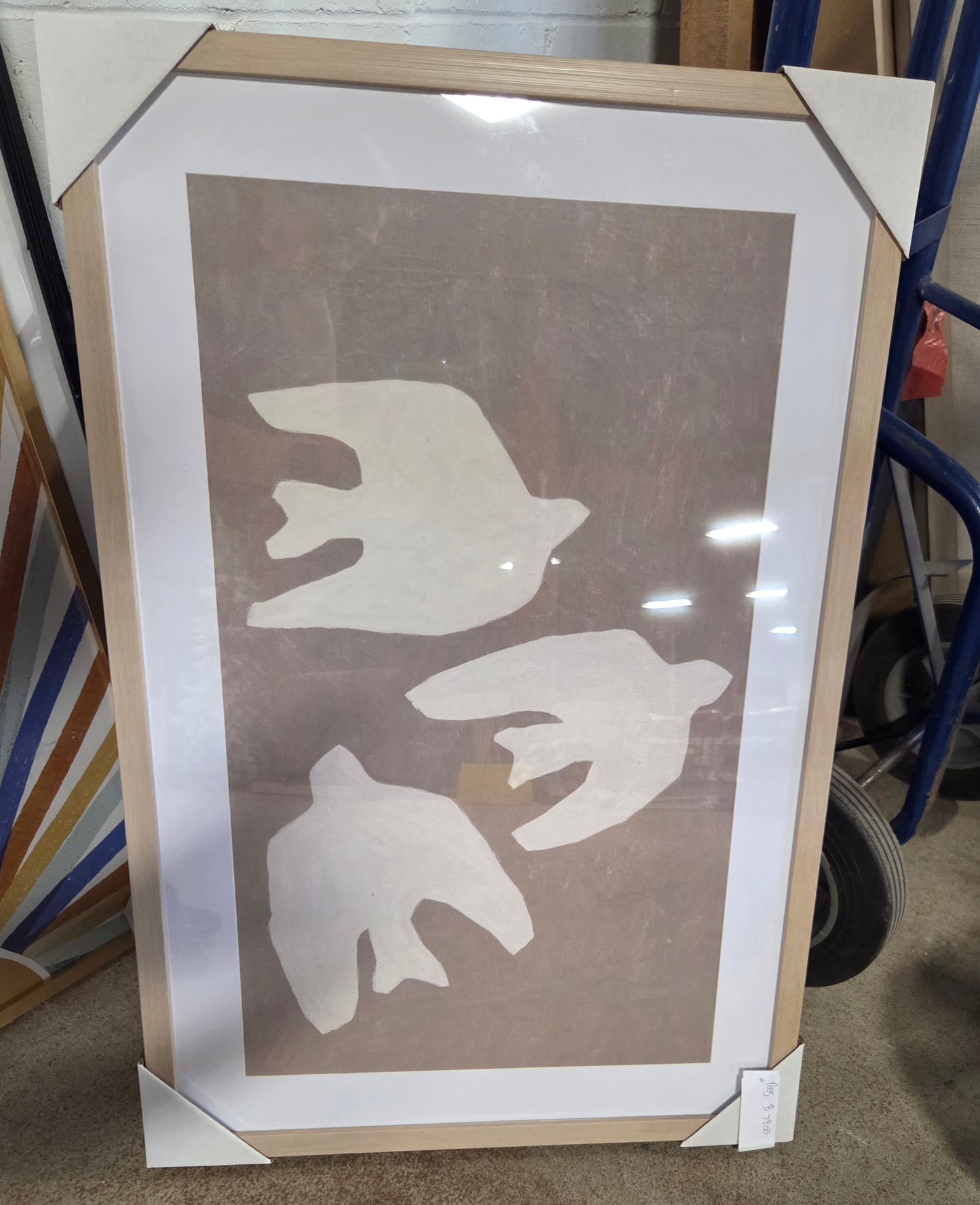 20x30" bird light wood framed art - PICK UP ONLY