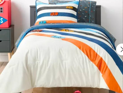 Twin Comforter & Sham Set Hot Wheels Retro Track Corduroy Kids' Comforter Set Cream - Hot Wheels