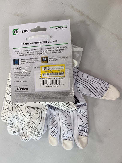 Cutters Game Day Receiver Youth Sports Gloves - White Topo L/XL: Nylon Strap Closure