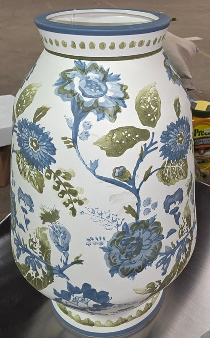 THRIFTY: 12" Tall Floral Painted Ceramic Vase Blue/Green - Threshold™ AS-IS PICKUP ONLY