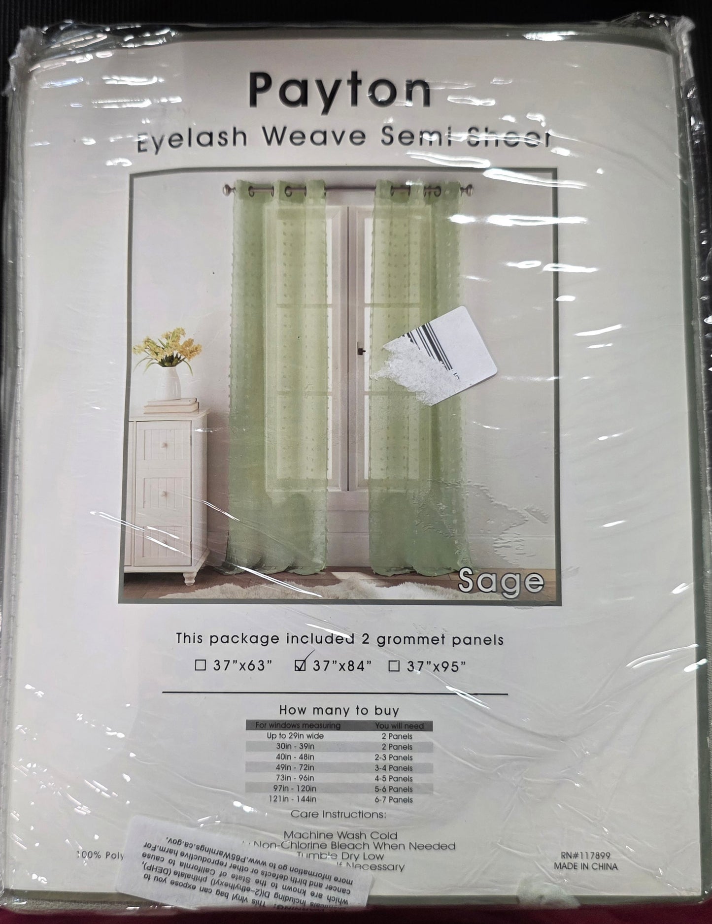 PANELS - Payton Eyelash Weave Semi Sheer set of 2 Grommet Panels 37"x84", Sage