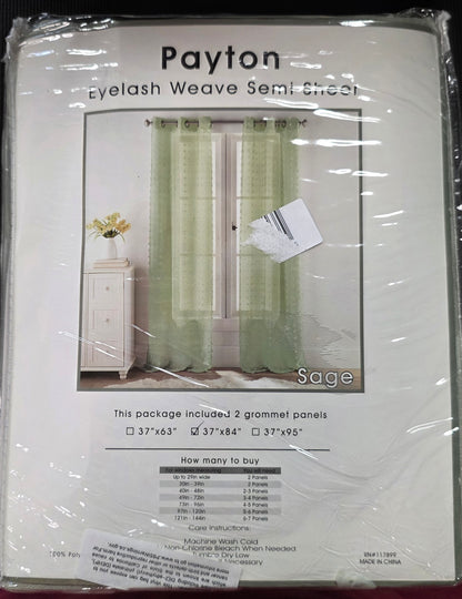 PANELS - Payton Eyelash Weave Semi Sheer set of 2 Grommet Panels 37"x84", Sage
