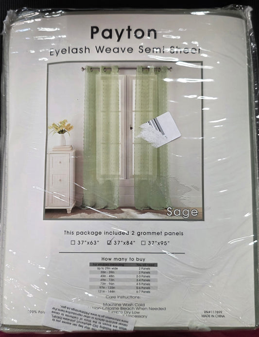 PANELS - Payton Eyelash Weave Semi Sheer set of 2 Grommet Panels 37"x84", Sage