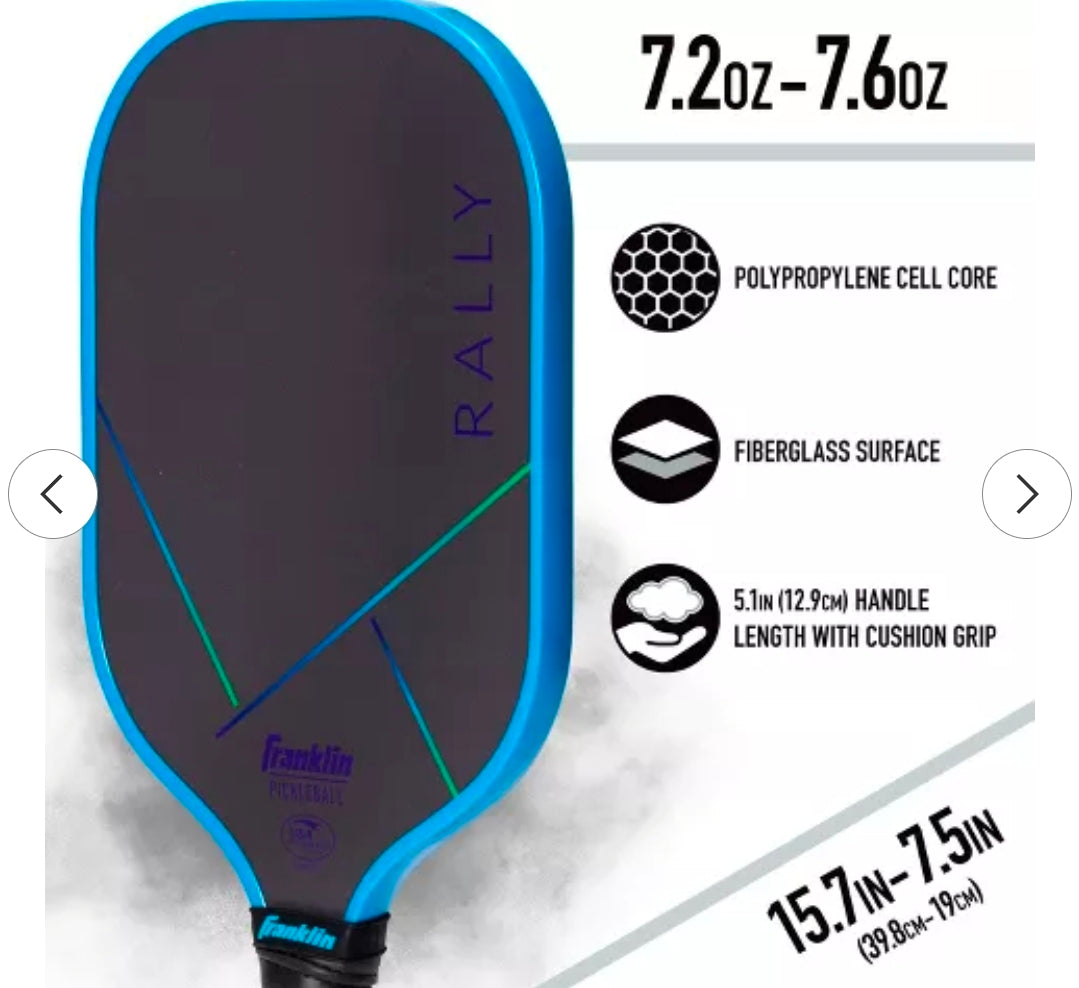 Franklin Sports 15.7'' Rally Traditional Pickleball Paddle - Blue/Green: Polypropylene Core