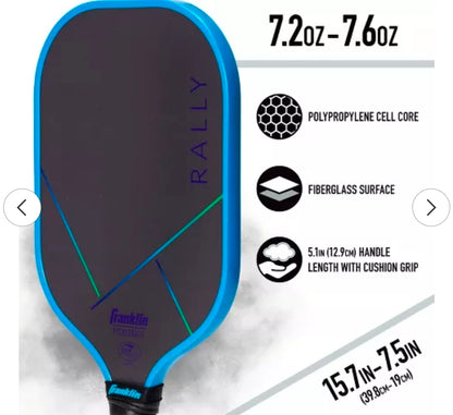 Franklin Sports 15.7'' Rally Traditional Pickleball Paddle - Blue/Green: Polypropylene Core