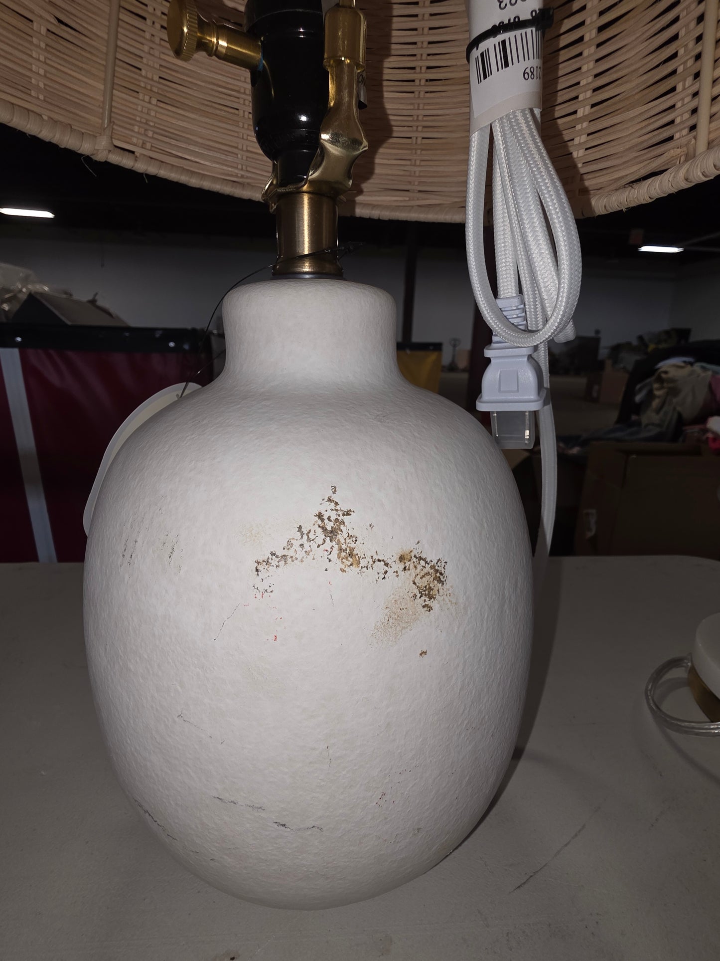 18.5"x11" Ceramic Table Lamp with Rattan Shade White