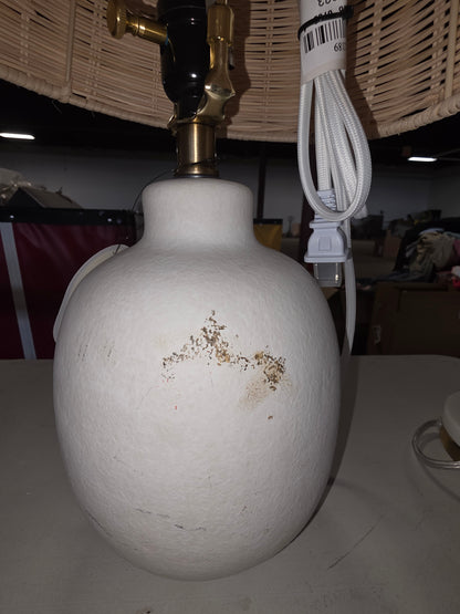 18.5"x11" Ceramic Table Lamp with Rattan Shade White