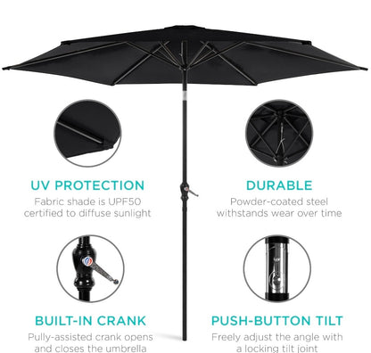 Best Choice Products 10ft Outdoor Steel Market Patio Umbrella w/ Crank, Tilt Push Button, 6 Ribs - Black PICKUP ONLY