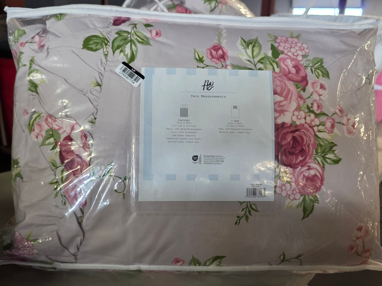Twin Ruched Comforter Set Pink Floral