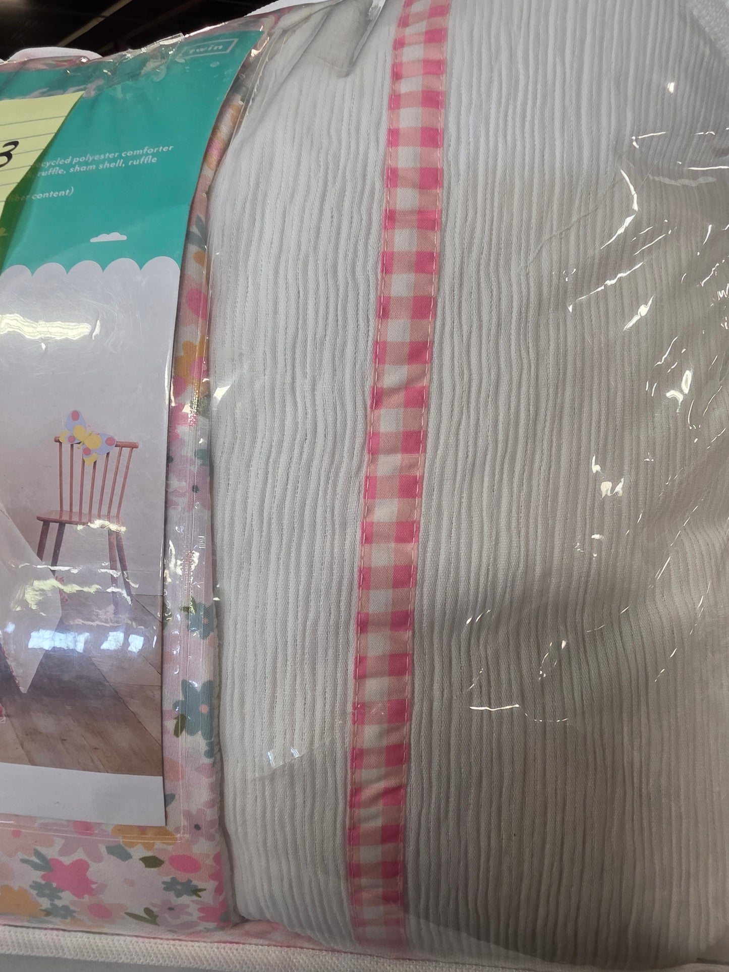 Twin Reversible Crinkle Bow Gingham Floral Kids' Comforter & Sham Set