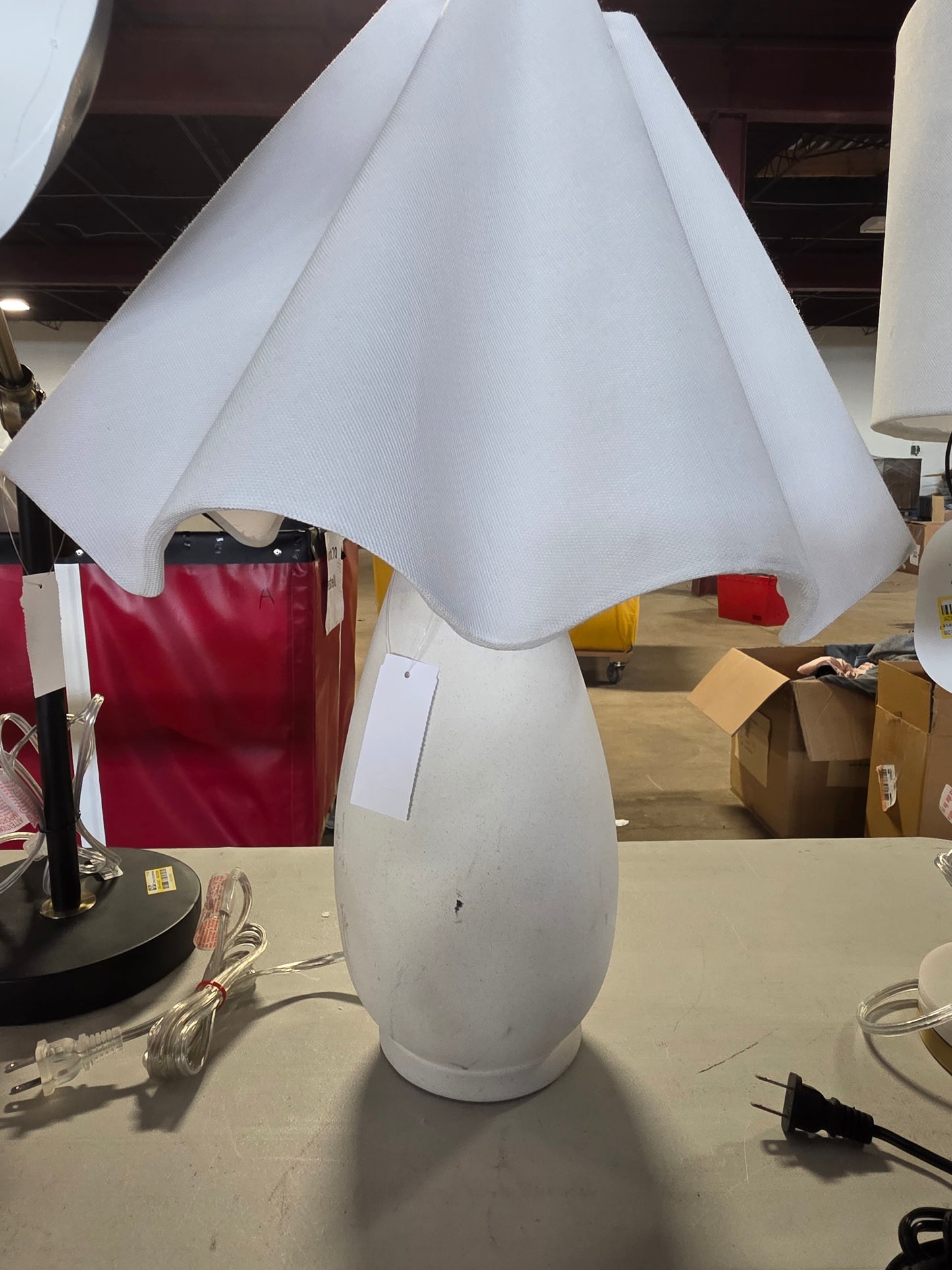 Wavy Shade Collection with Ceramic Base Table Lamp White