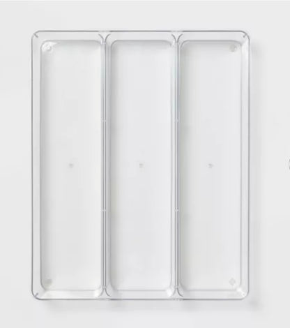 3 Compartment Plastic Organizer - Clear In-Drawer Storage, Contemporary Style, 16"x13" AS-IS