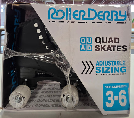 Roller Derby Youth Adjustable Roller Skates - Black 3-6: Lace-Up, Padded Boot Shaft