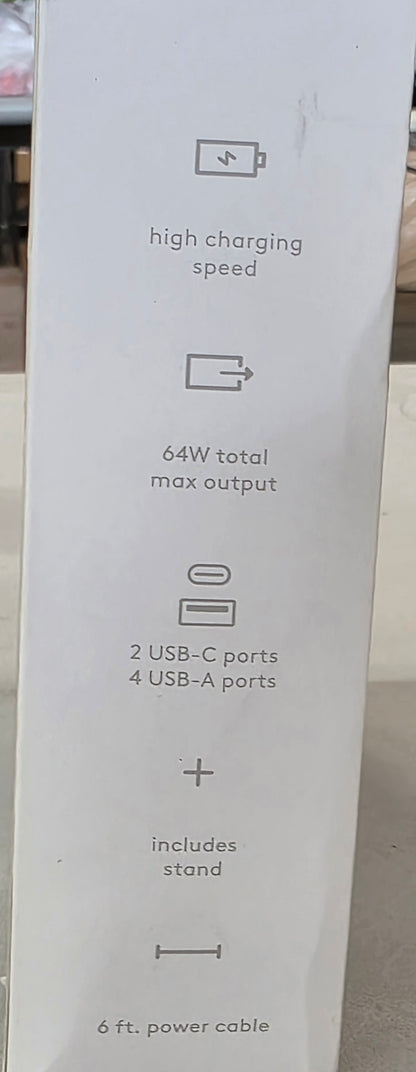 6-Port Charging Hub Vertical 2C + 4A - heyday™ Black Saffiano: USB Tower Charger - Open Box