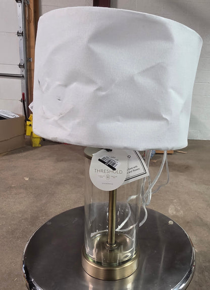 Fillable Accent with USB Table Lamp Brass - Threshold™: Modern Glass Nightstand Lamp