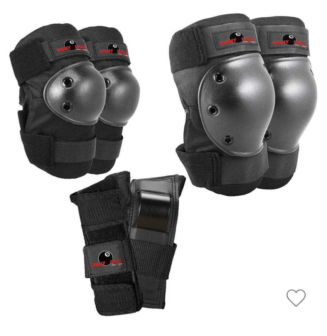 Eight ball kids' 8+ pad set 3pk: elbow, knee, wrist protection - OPEN PACKAGE