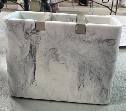 iDesign Dakota Resin Marble Vanity Center for Toothbrush, Cell Phone, Bathroom Countertops, Desks, Vanities, Dorm, Office - White Marble and Satin Metal Accents