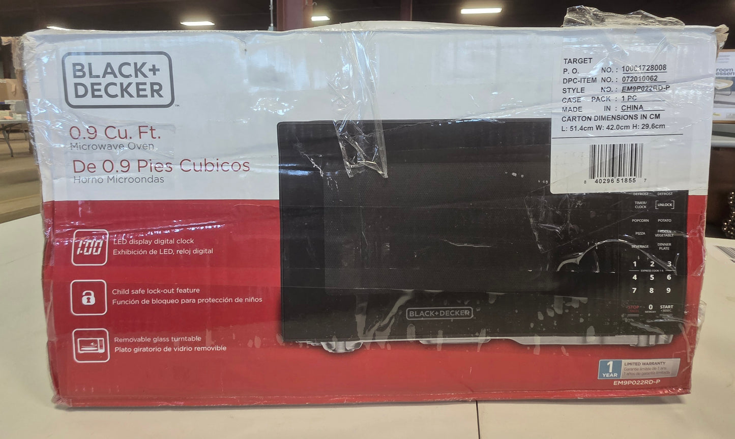 BLACK+DECKER 0.9 cu ft Microwave Black OPEN DAMAGED BOX PICKUP ONLY