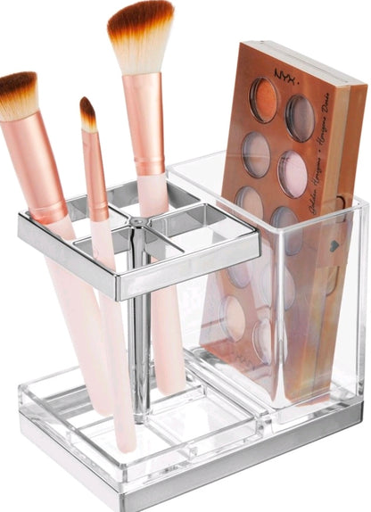 mDesign Plastic Toothbrush, Toothpaste Storage Organizer Holder -Clear/Chrome