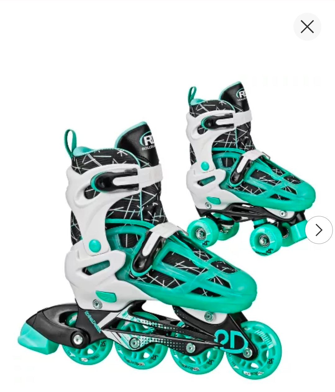 Roller Derby Mint Prodigy Kids' Adjustable Inline-Quad Combo Skates - White/Mint Green M (3-6)  AS-IS PICKUP ONLY