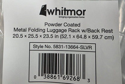 Whitmor Powder-Coated Metal Folding Luggage Rack with Backrest in Silver PICKUP ONLY