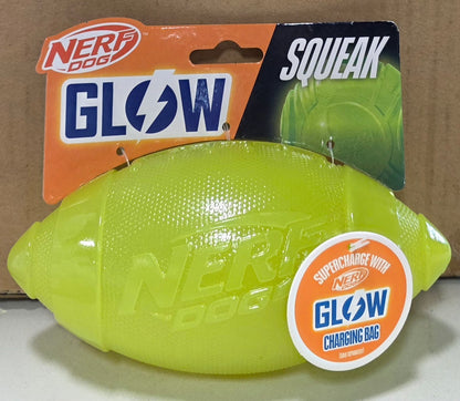 Nerf Dog Glow Squeak Football, 7 inch Dog Toy