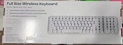 North Full Size Round Pop Key Wireless Keyboard - White: 105 Keys, Radio Frequency
