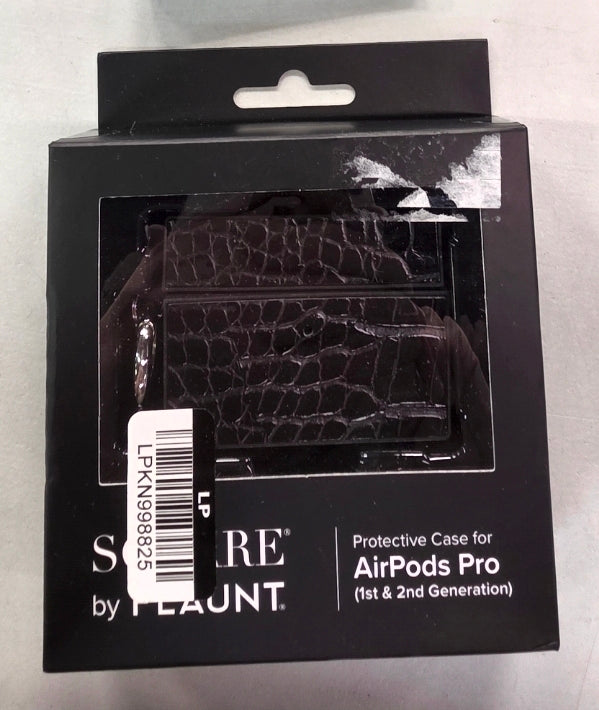 Flaunt Square AirPods Pro (1st/2nd gen.) Case - Black Crocodile Faux leather with Silver Ring Clip