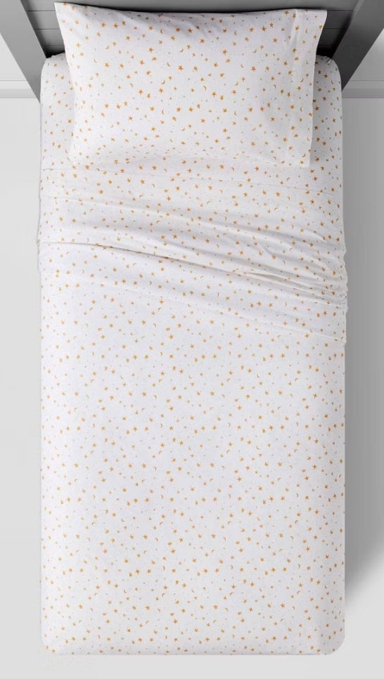 Full  Size Sheets - Stars Cotton Kids' Sheet Set Yellow/White: Full Size, 220 Thread Count